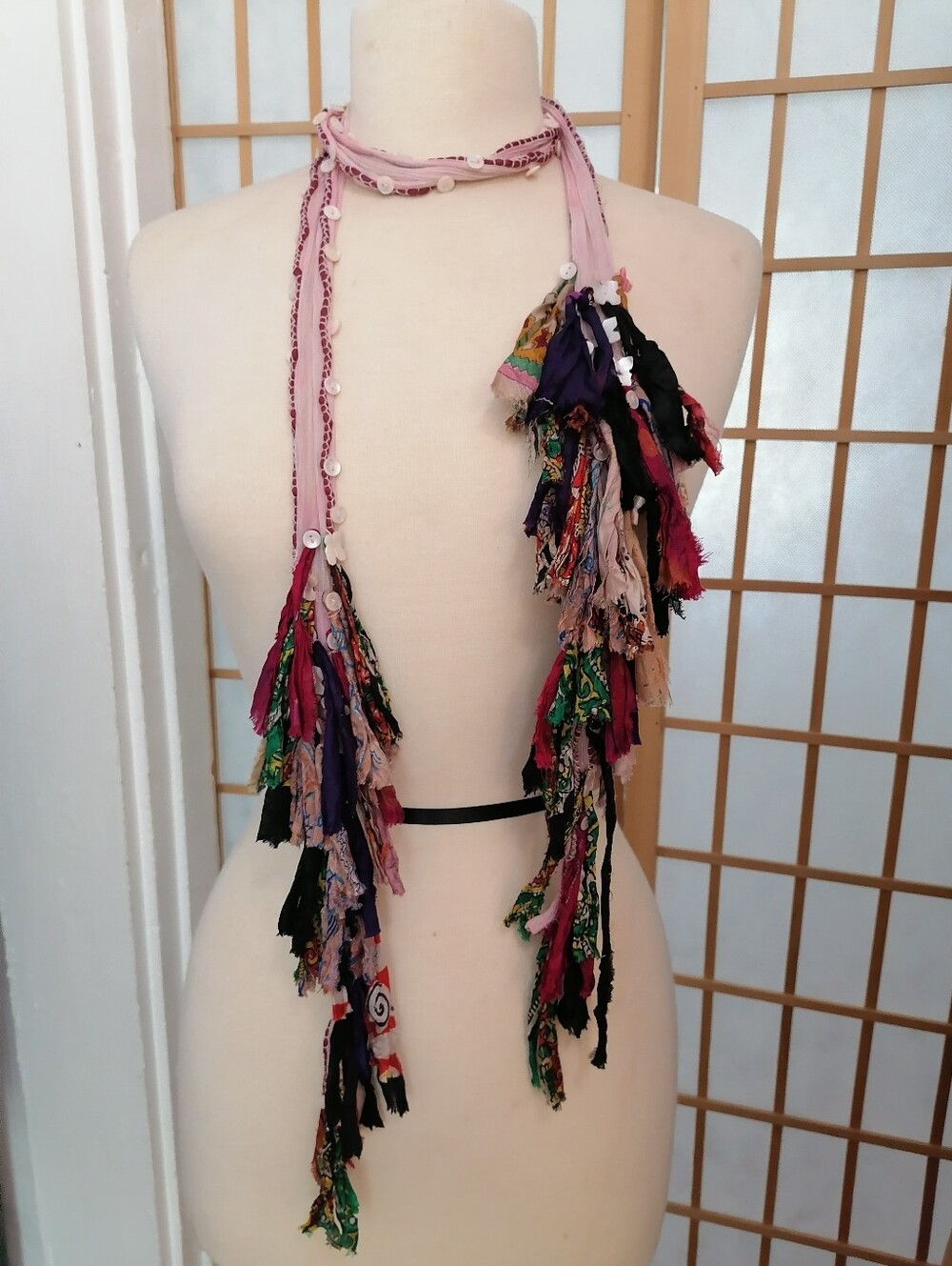 Chan Luu Anthropology Boho Tassel Fringe Scarf Necklace - Pink Multi